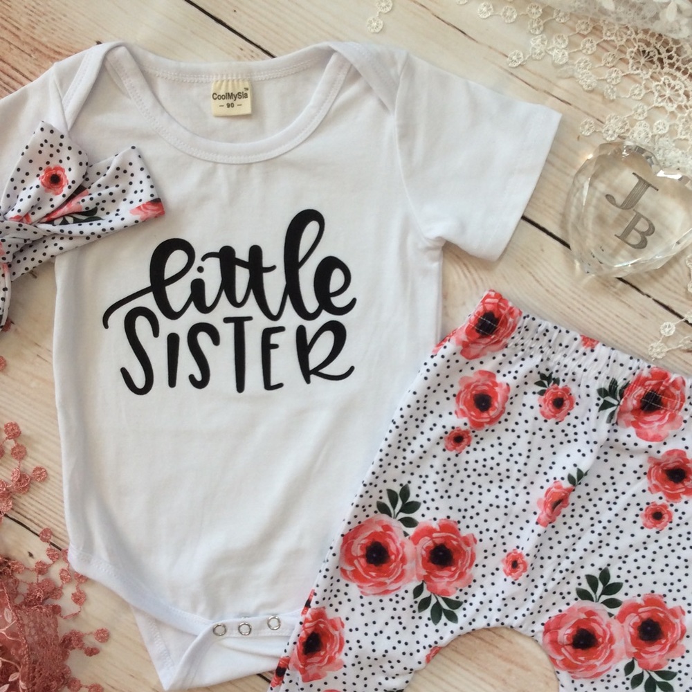 Boutique Baby Girl LITTLE SISTER 3pc Outfit - Picture 2 of 2